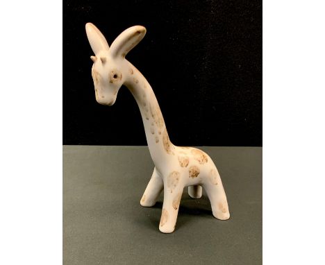 A Bourne Denby Danesby Ware novelty animal, large giraffe, grey brown patch markings, 25cm high, c.1930 