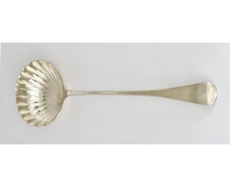 A George III Silver Soup Ladle, by William Eley and William Fearn, London 1817, with shell pattern bowl, 13ins overall, weigh
