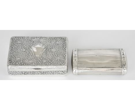 An Indian Silvery Metal Rectangular Box and a Continental Silvery Metal Snuff Box, the Indian box cast with vacant cartouche 