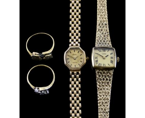 A 9ct Gold Lady's Manual Wind Wristwatch, by Roamer, on conforming 9ct gold bracelet, another by Roamer, with 9ct gold bracel