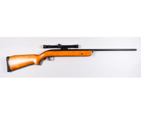 A .22 Calibre Air Rifle by BSA, model Mercury,18ins blued steel barrel and action, polished wood stock, rubber butt pad, fitt