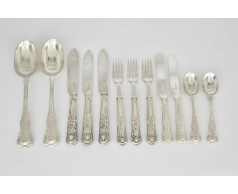 A Selection of Edward VII Silver Kings Pattern Tablewares by The Goldsmiths and Silversmiths Co, London 1907 and 1908, compri