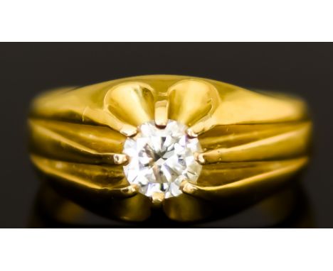 An 18ct Gold Gentleman's "Gypsy" Ring, Modern, set with a central brilliant cut white diamond, approximately .75ct, size R, g