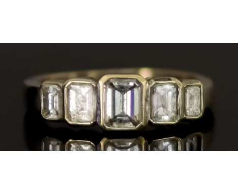An 18ct White Gold Five Stone Diamond Ring, Modern, set with five empress cut diamonds, approximately 1.5ct total, size Q, gr