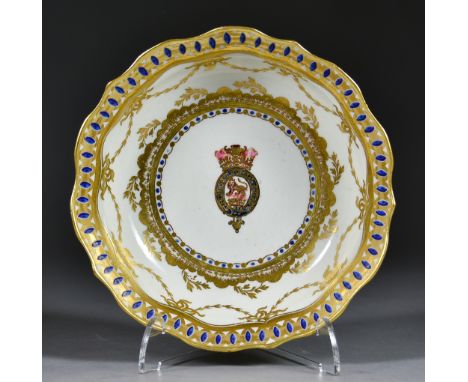 A Rare Caughley Saucer, Circa 1790-1793, with the crest of Prince Frederick Augustus, Duke of York, the centre with inscribed