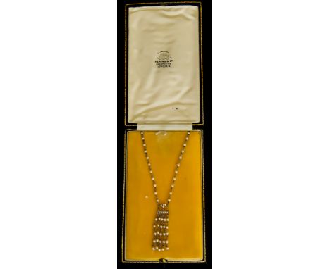 A Seed Pearl Pendant, Early 20th Century, retailed by Heming &amp; Co, London, five strands of small seed pearls suspended fr