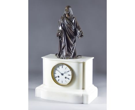 A Late 19th Century French White Marble Cased and Bronzed Metal Mounted Mantle Clock by Rollin a Paris, No.2658, the 3.5ins d