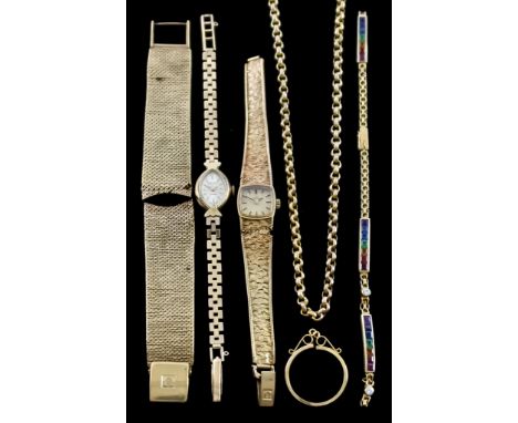 A Mixed Lot of 9ct Gold, comprising - lady's manual wind cocktail watch, by Omega, Milanese watch strap, by Omega, a lady's m