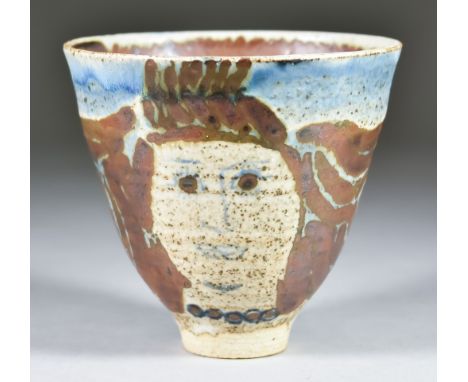 Eric James Mellon (1925-2014) - Elm ash glazed stoneware bowl painted with shoulder-length portrait of a young girl, the inte