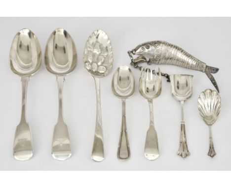 A Pair of Victorian Silver Fiddle Pattern Table Spoons and Mixed Silverware, the table spoons by John Robert Harris, London 1