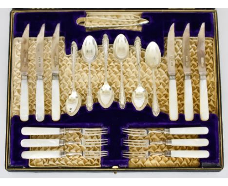 An Edward VII Silver and Mother of Pearl Fruit Set by James Dixon &amp; Sons Ltd, Sheffield 1902, comprising - six forks, six