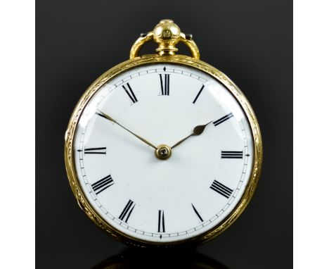 An 18ct Gold Cased Open Faced Pocket Watch, signed internally Sarah Edwards Ad 1854, Serial No.84596, 42mm diameter case, whi