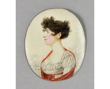 Cordelie (Early19th Century) - Miniature - Portrait of young lady with red sash, signed and dated 1808, with annotation to ve