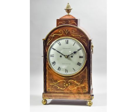 A 19th Century Mahogany Cased and Gilt Metal Mounted Mantle Clock by Stevenson of Nottingham, the 8ins diameter cream domed d