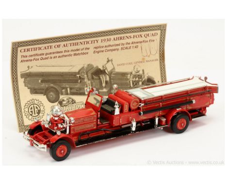 Matchbox Models of Yesteryear "Fire Engine Series" YSFE01 Ahrens Fox Quad Fire Engine - Pre-production model - red body and c