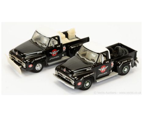 Matchbox Models of Yesteryear YRS02 1953 Ford F100 "Flying A Tire Service" pair of trial models (1) glossy black body, white 