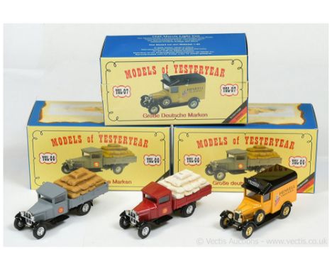 Matchbox Models of Yesteryear German Code 2 issues (1) YGL06 Ford AA Truck "Aurora" - dark red with white sack load; (2) YGL0