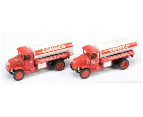 Matchbox Models of Yesteryear Y23 1930 Mack Tanker "Conoco" pair of pre-production trial models (1) red cab, black chassis, r