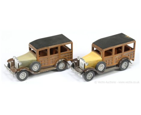 Matchbox Models of Yesteryear Y21 Ford Model A Woody Wagon pre-production trial pair (1) tan bonnet, two-tone brown wood effe