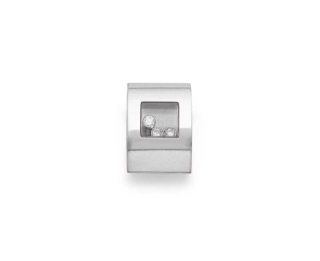Chopard: A 'Happy Diamonds' pendant The rectangular pendant with glazed panel holding three 'floating' diamonds, stamped 750,