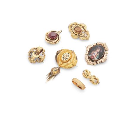 A collection of Victorian brooches Including various gem-set and enamel examples, all unmarked