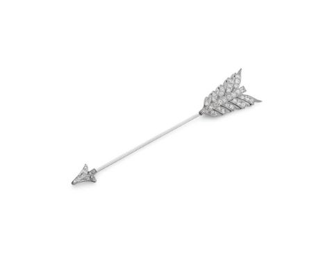 A diamond arrow brooch Set throughout with graduated old round and eight-cut diamonds, stamped PT &amp; 18ctDimensions:Length