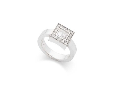 Chopard: A 'Happy Diamonds' ring The square glazed panel holding a 'floating' round brilliant-cut diamond, in a diamond borde