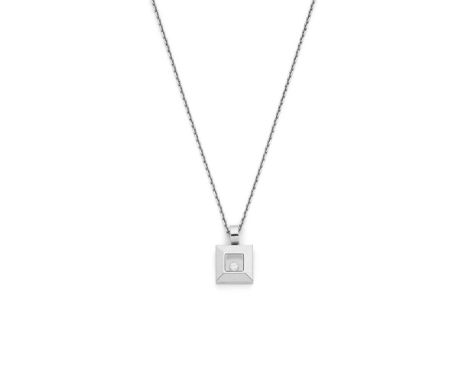 Chopard: A 'Happy Diamonds' pendant The square glazed panel holding 'floating' round brilliant-cut diamond, stamped 750, sign