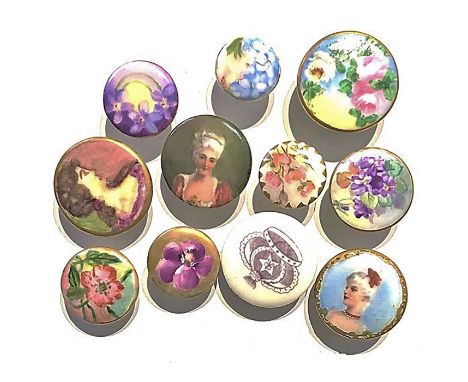 11 Small/Medium early 20th century hand painted ceramic studs.Here is a beautiful and colorful assortment including several f