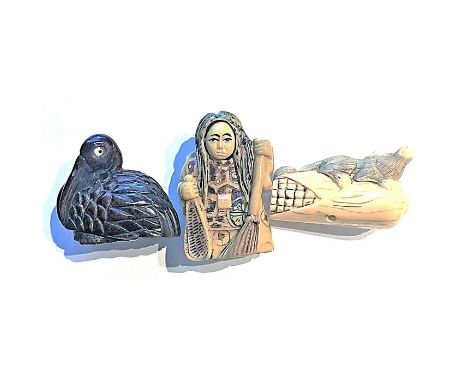 A group of 3 large size 20th century division 4 Netsuke.These are classified in the NBS in division 4. The Asian people didn'