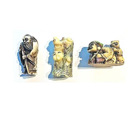 A group of 3 large size 20th century division 4 Netsuke.These are classified in the NBS in division 4. The Asian people didn'