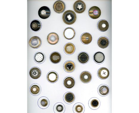 112 S/M 19th century materials in metal including many drums.These cards are filled with what collectors call "Drum" buttons,