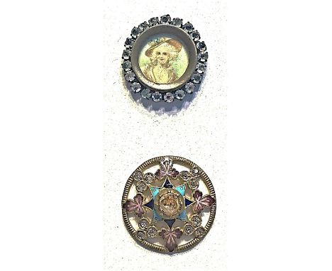 2 Medium /Large 19th century paste trimmed buttons incl. enamel.Here are two nice examples of 19th century button art. One is