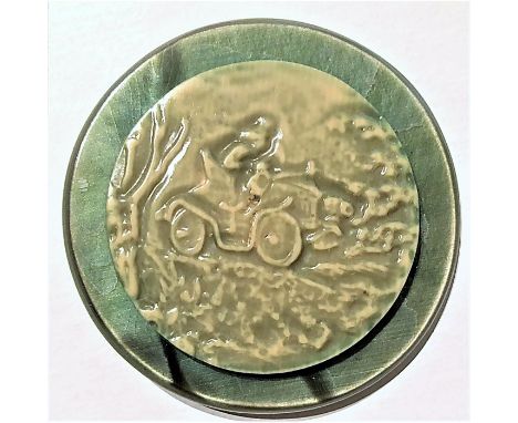 1 Large green tinted Celluloid wafer with an Automobile design.Here is a great example of early 20th century celluloid with a