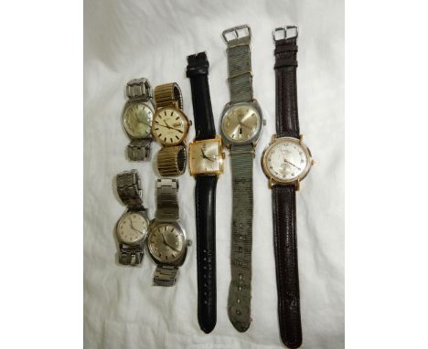 Seven gentlemen's wristwatches with straps/bracelets and including Nicolet Watch 17 Rubis with inset second hand, NuDu Automa
