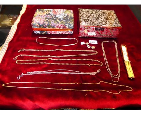 A Julien MacDonald 'Star' jewellery box and contents;  silver necklaces (some a/f.), white metal cufflinks, stick pins, unmar