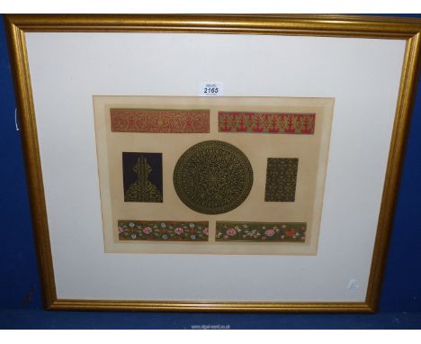 A framed and mounted Print titled "Enrichments from Indian illuminated manuscripts" printed and published March 1st 1853 by D