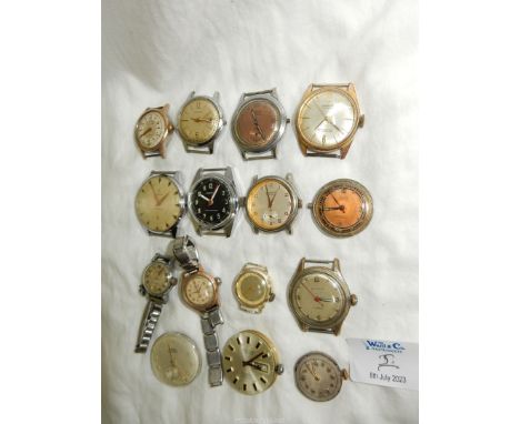Various clockwork watches lacking straps including Oogma, Junghans, Lanco 17 jewels, Cyma Cymaflex, Prexa Super Automatic 17 