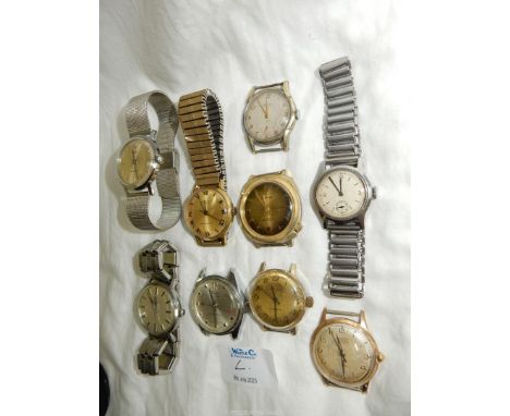 Nine gentlemen's wristwatches some with wristlets including Timex, Ingersoll 17 jewels, Everite with inset second hand, Lucer