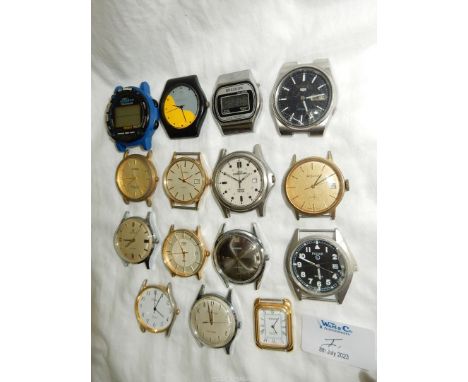 Fifteen battery driven watches including a Braddon and a Timex Ironman liquid crystal display digital watches, Renault, Seiko