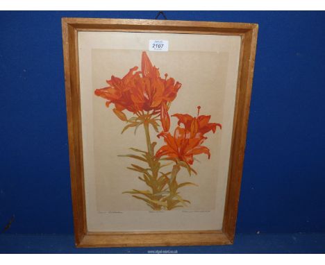 An Ernest Rotteken (1882-1945) pencil woodblock print of lilies.