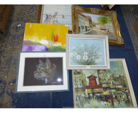 Five paintings and a print.