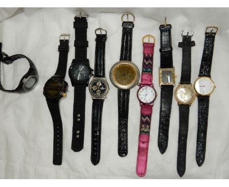 Nine modern wristwatches including two Casio LCD, - (one running at time of lotting), Gemini Army quartz, Ricardo quartz with