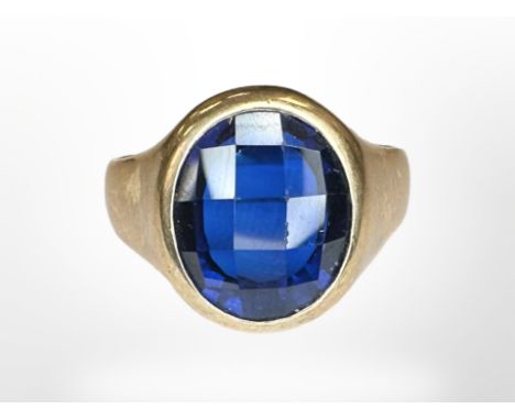 A 9ct gold synthetic sapphire signet ring, size V CONDITION REPORT: 8g