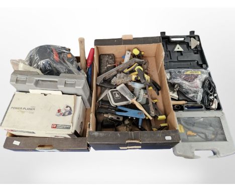 A group of power and hand tools, performance power planer, vintage blow lamp, etc. (2 boxes)