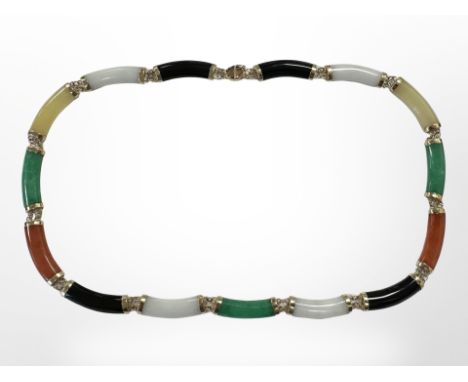 An oriental 14ct gold-mounted hardstone necklace, length 42cm CONDITION REPORT: 22.1g