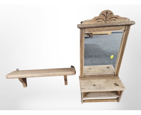 A pine mirrored wall shelf, length 54 cm and a further shelf 
