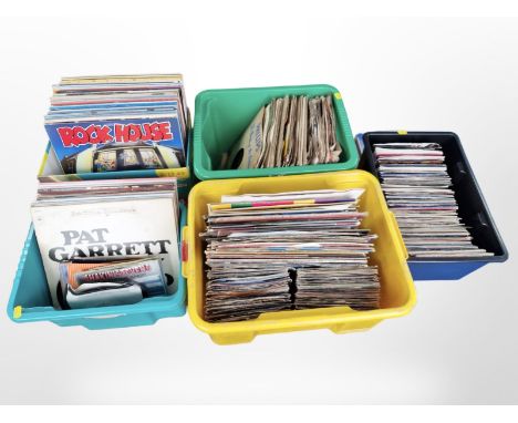 A collection of vinyl LP records, 78s and 45 singles, a mixed selection including The Police, compilations, greatest hits alb