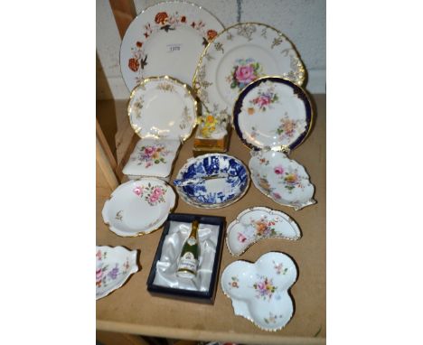 A Royal Crown Derby Mikado butter dish and knife; Posie trinket dishes; floral brooches; others, similar; model Champagne bot