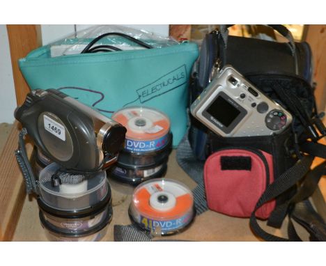 A Panasonic VDR-D150 DVD video camera, disks and accessories;  a Fuji digital camera 
